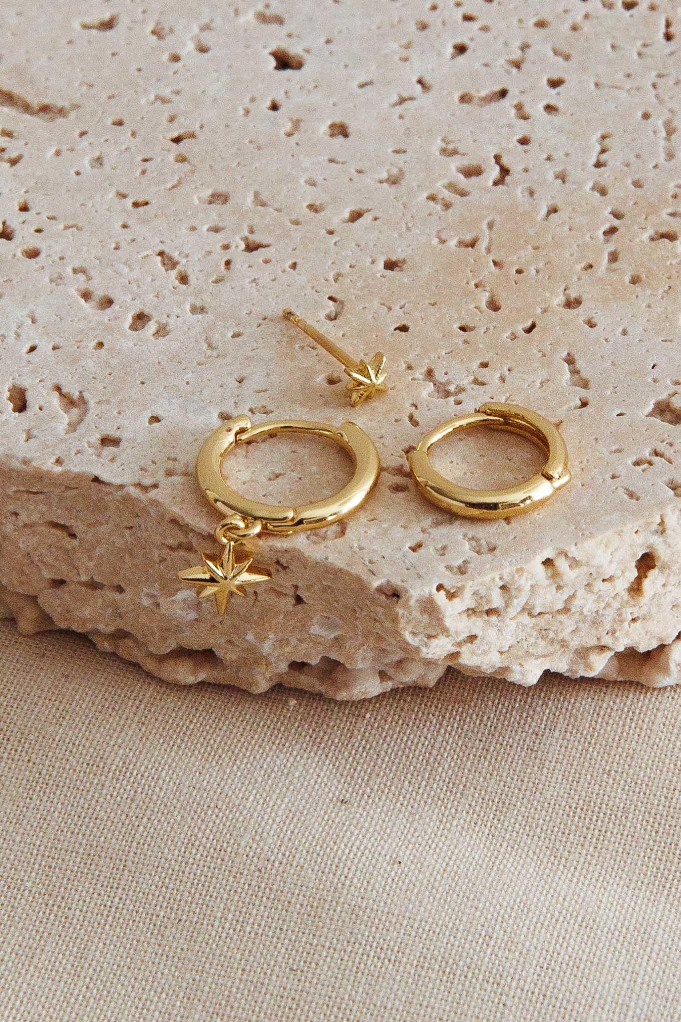 Star Burst Hoop Earrings Set Gold by Selfie Leslie