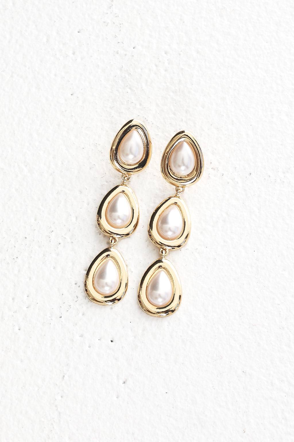 Marion Triple Droplet Earrings Gold Pearl by Selfie Leslie