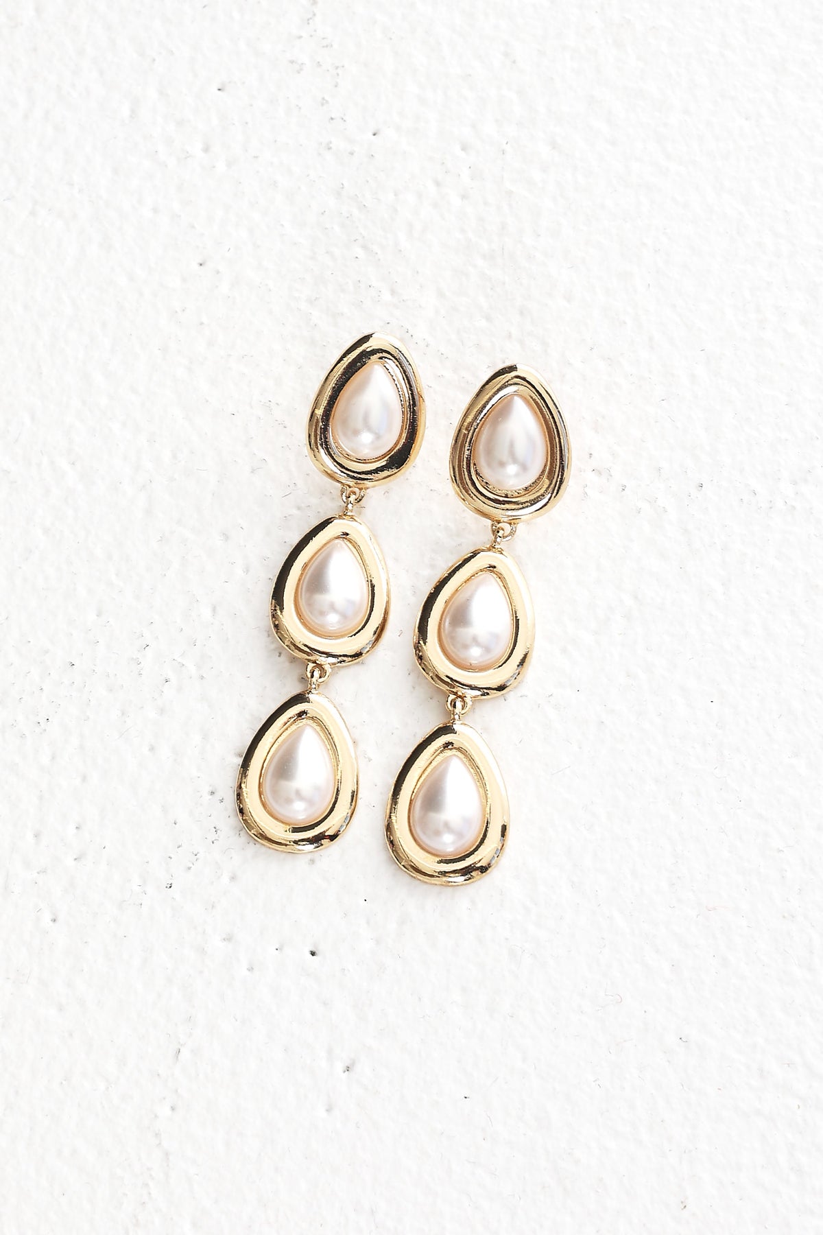 Marion Triple Droplet Earrings Gold Pearl by Selfie Leslie