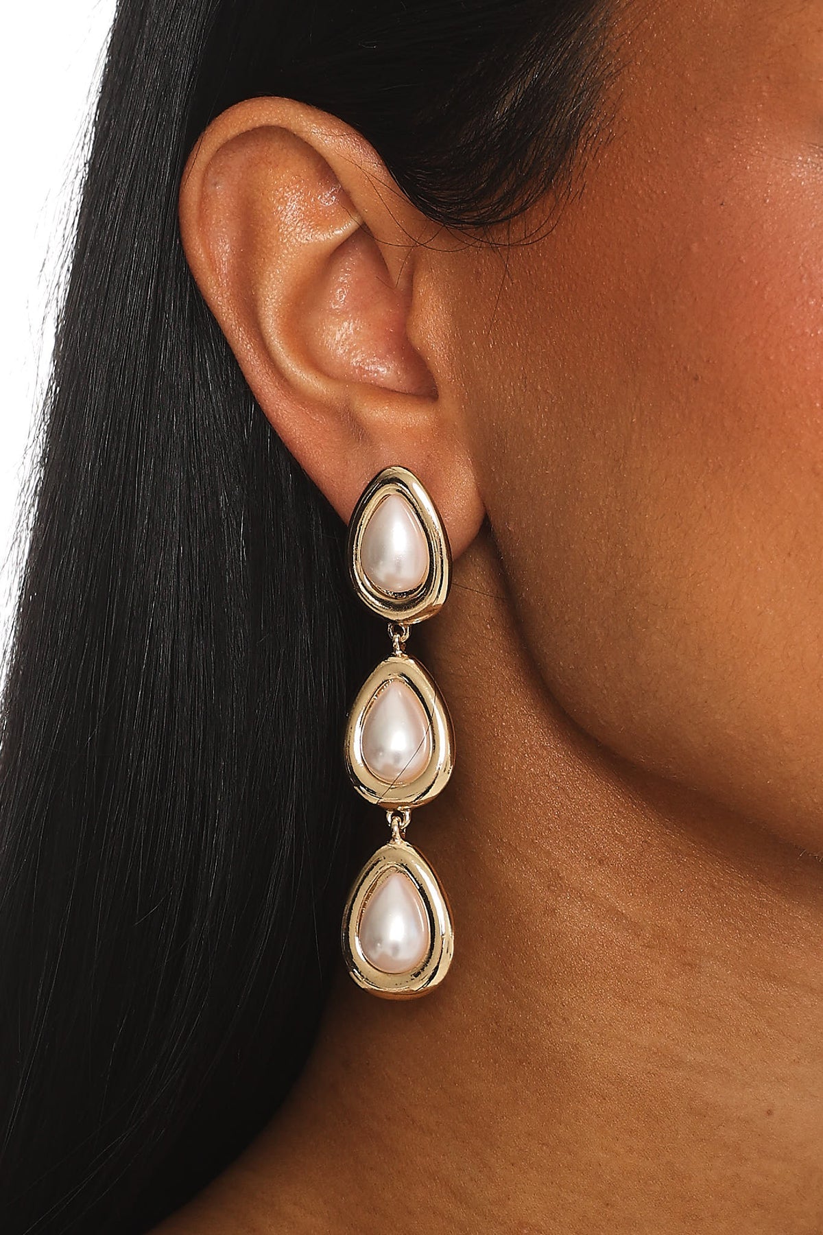 Marion Triple Droplet Earrings Gold Pearl by Selfie Leslie