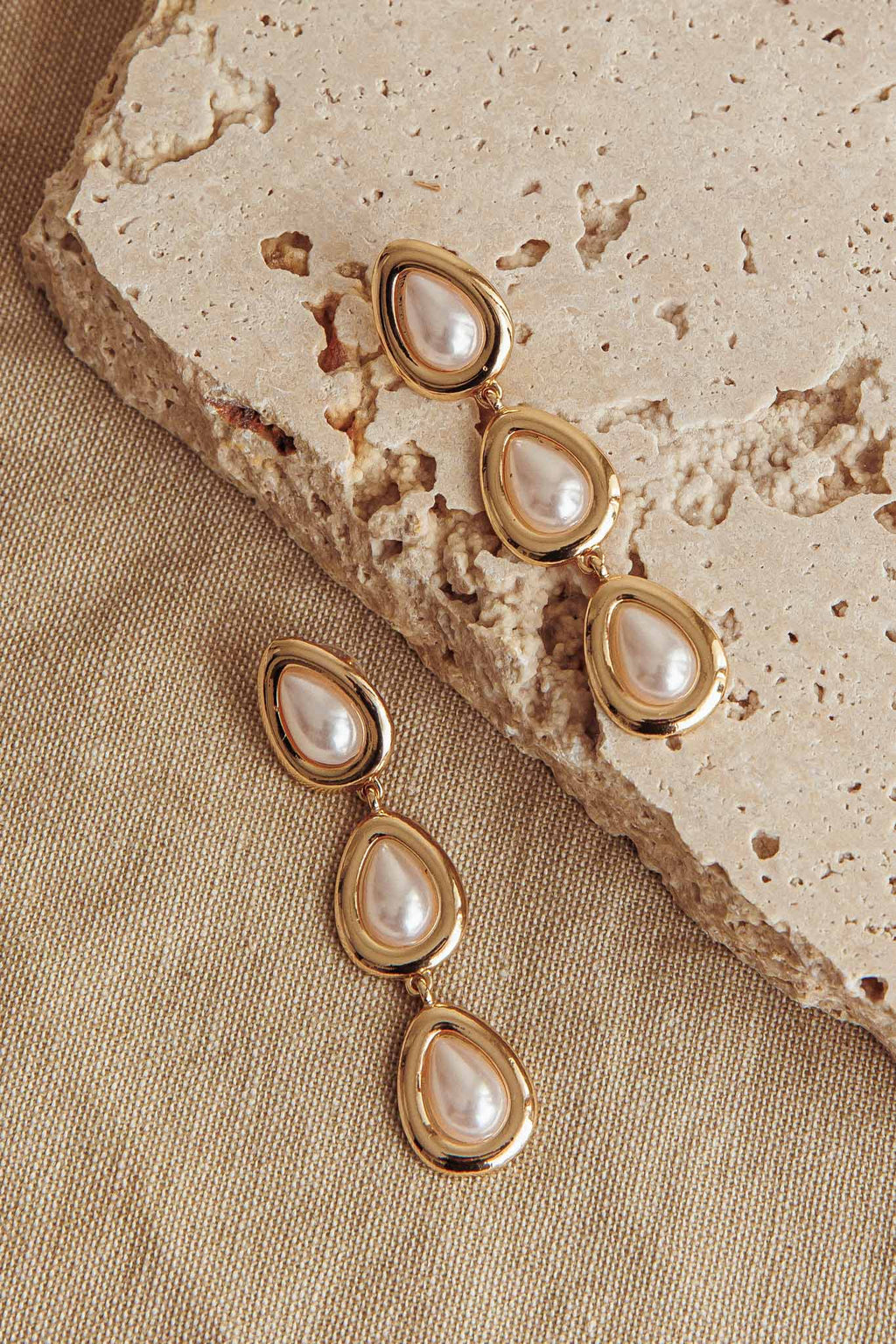 Marion Triple Droplet Earrings Gold Pearl by Selfie Leslie