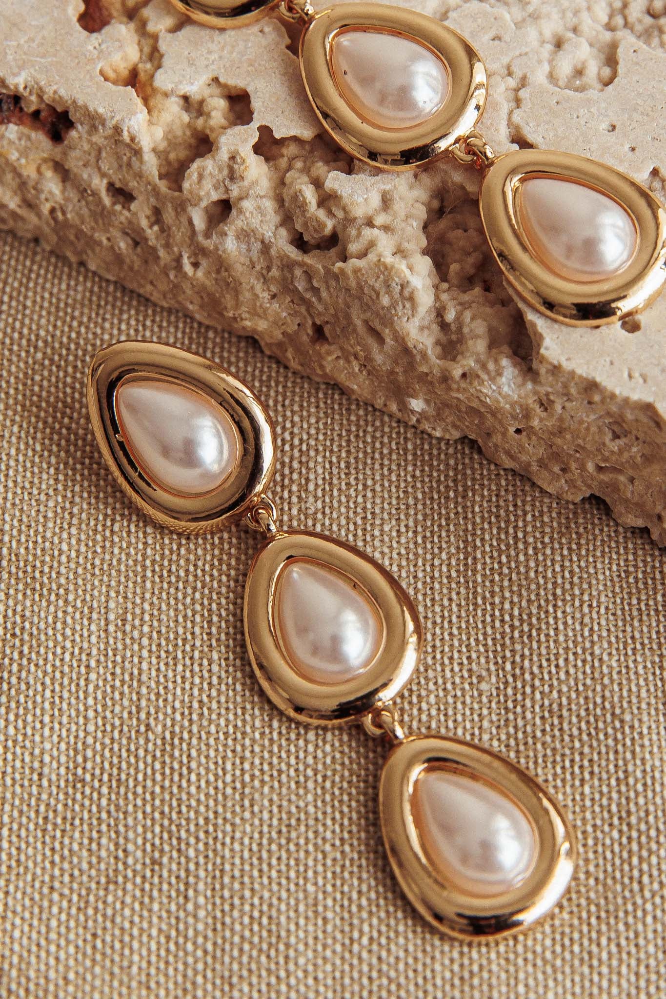 Marion Triple Droplet Earrings Gold Pearl by Selfie Leslie