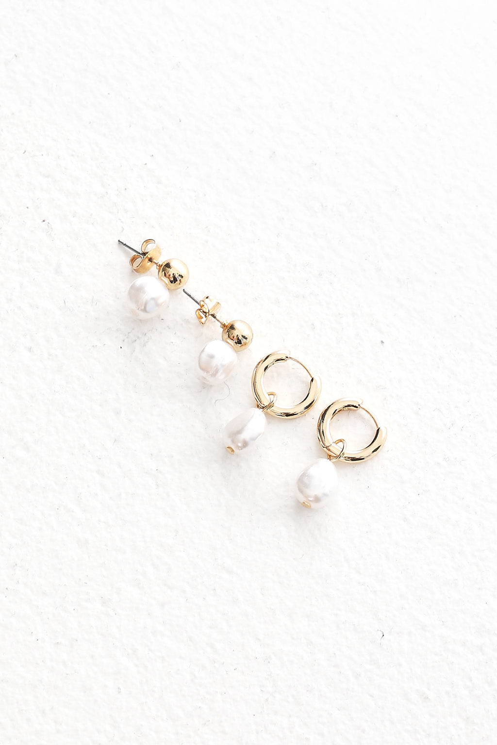 Isadore Hoop And Stud Earrings Set Gold Pearl by Selfie Leslie