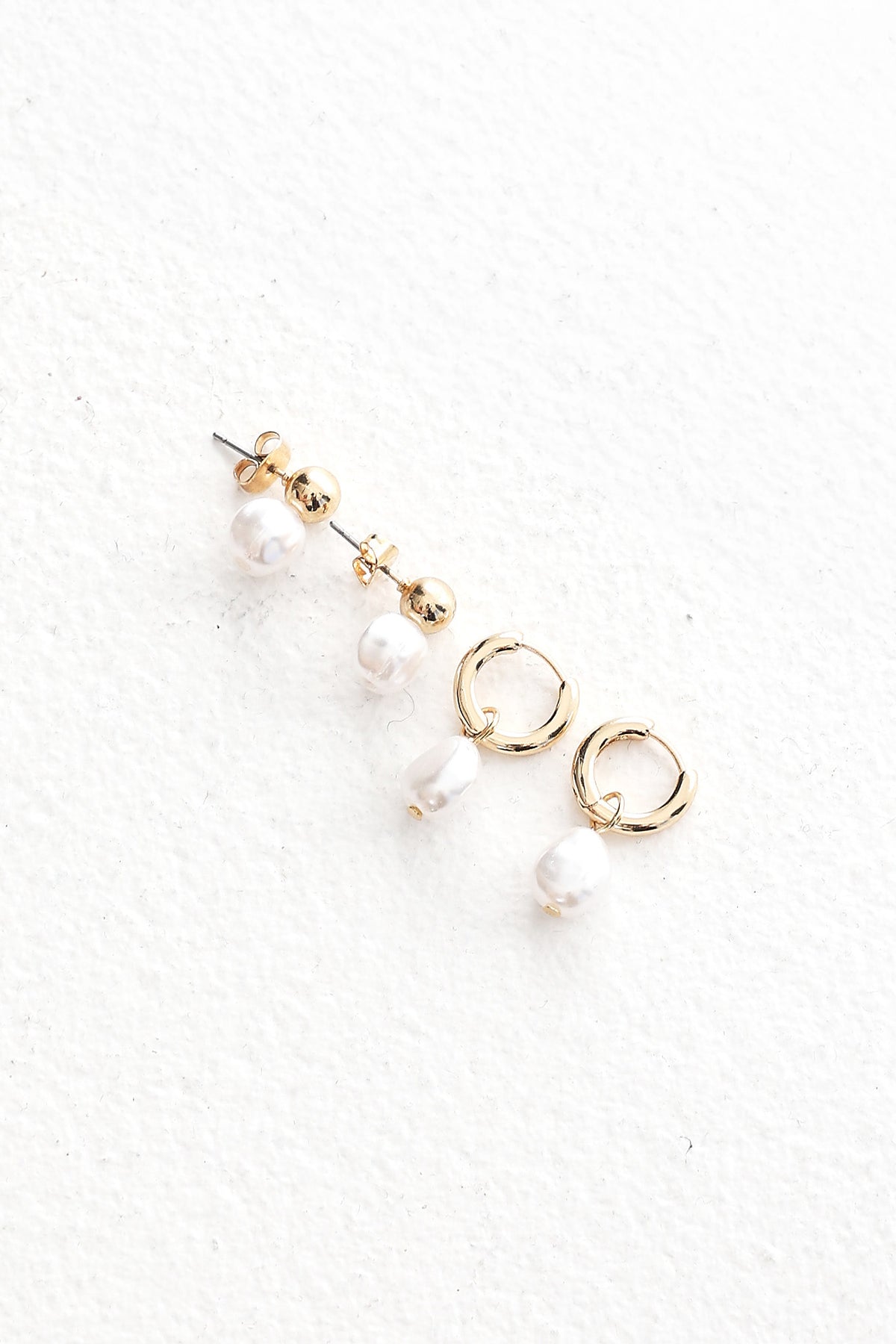 Isadore Hoop And Stud Earrings Set Gold Pearl by Selfie Leslie
