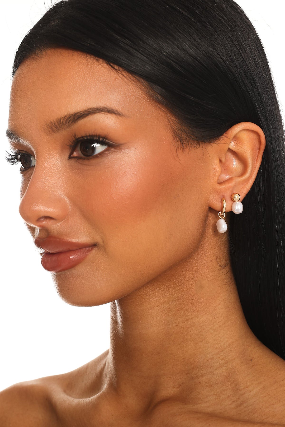 Isadore Hoop And Stud Earrings Set Gold Pearl by Selfie Leslie