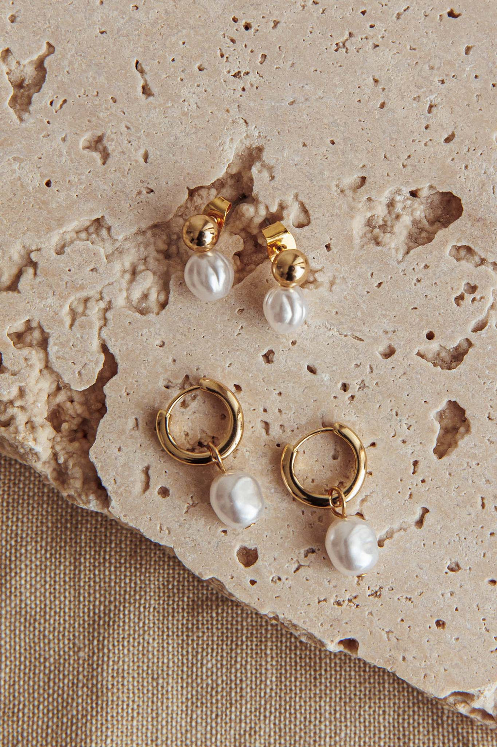 Isadore Hoop And Stud Earrings Set Gold Pearl by Selfie Leslie