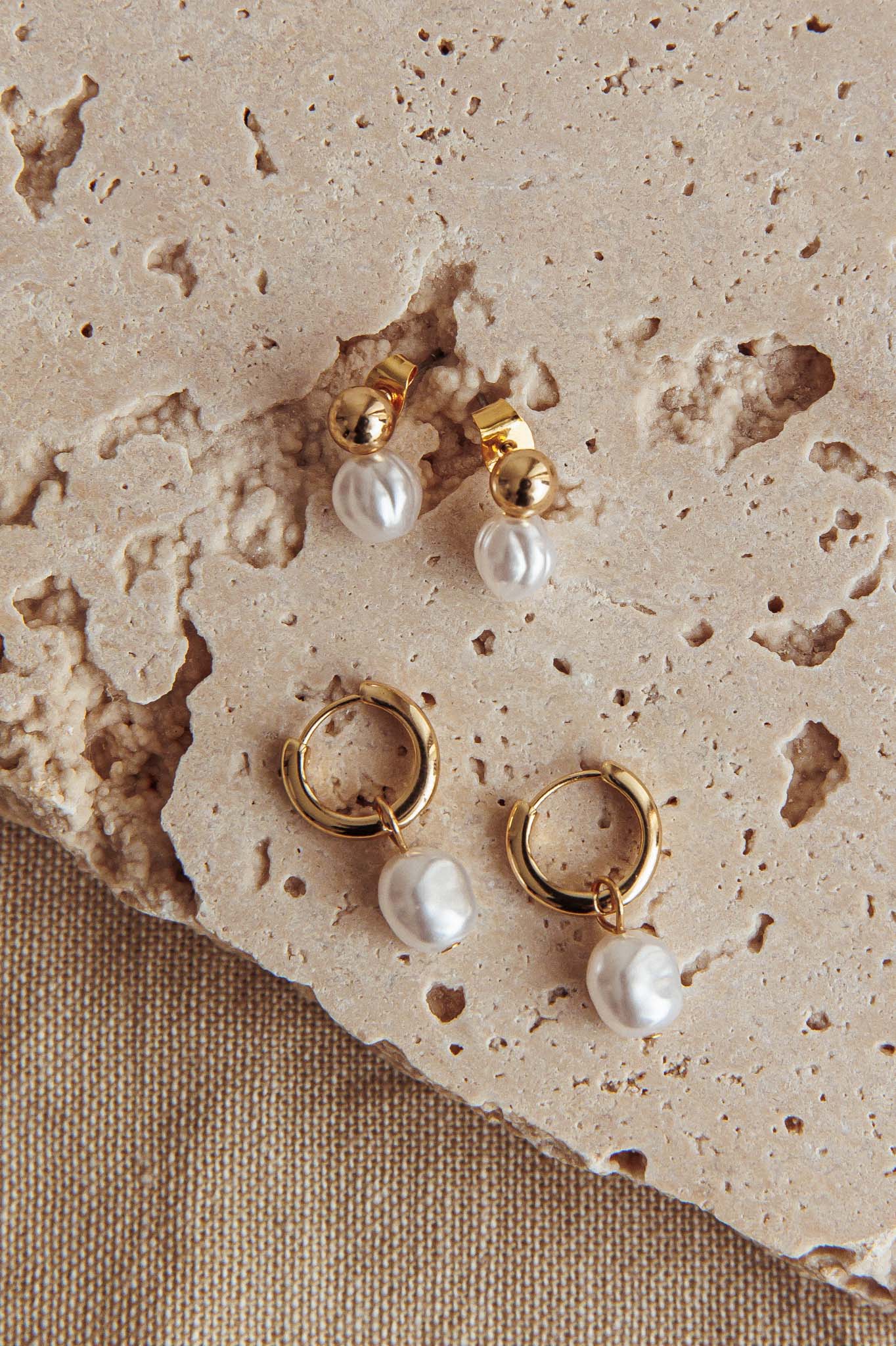 Isadore Hoop And Stud Earrings Set Gold Pearl by Selfie Leslie