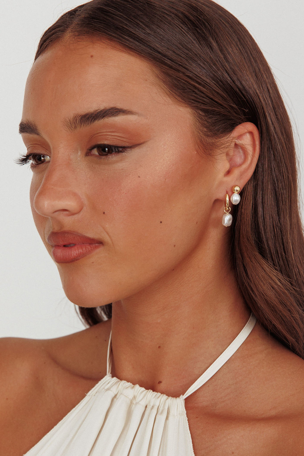 Isadore Hoop And Stud Earrings Set Gold Pearl by Selfie Leslie