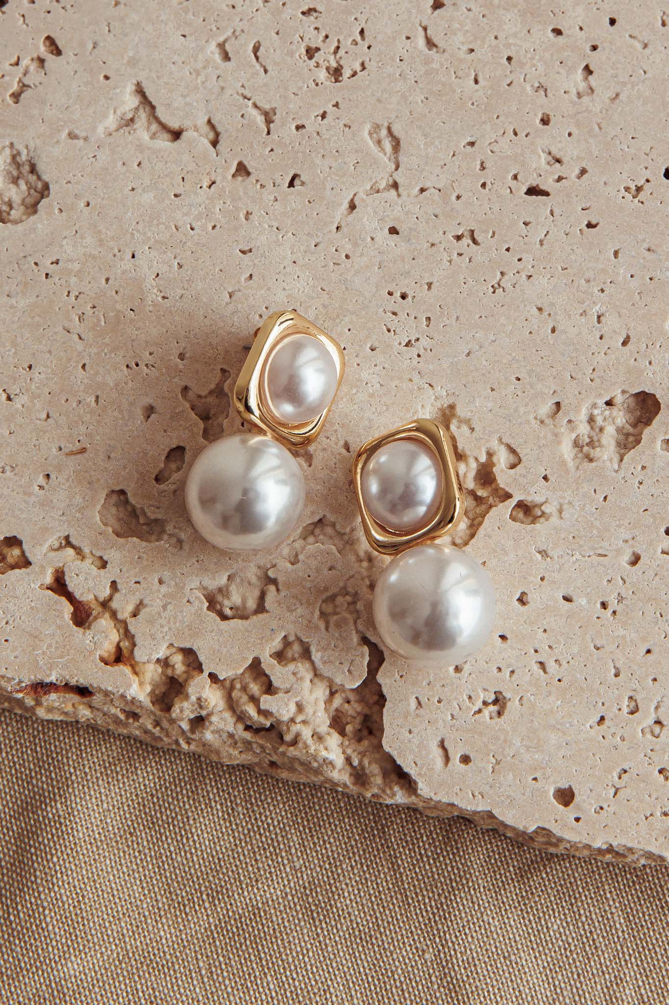 Clara Square Pearl Drop Earrings Gold Pearl by Selfie Leslie