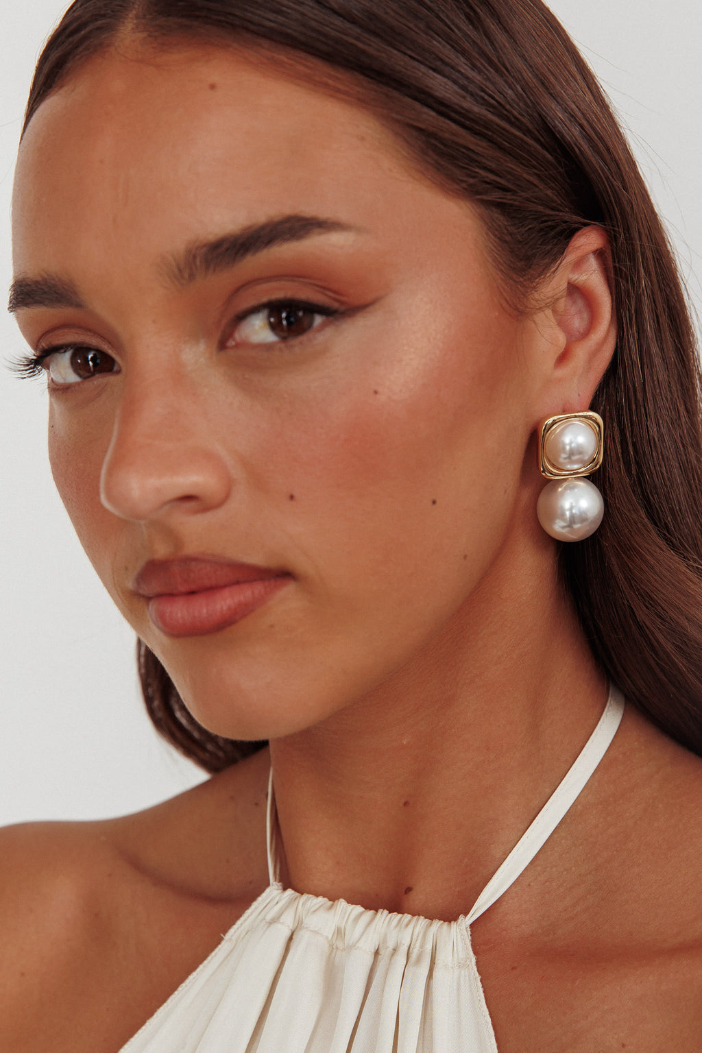 Clara Square Pearl Drop Earrings Gold Pearl by Selfie Leslie