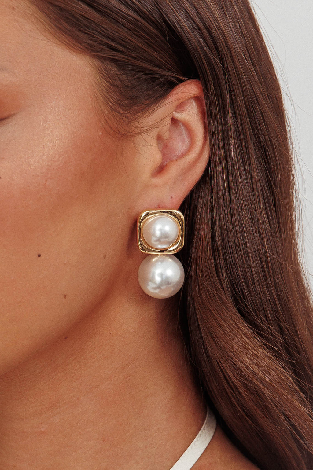Clara Square Pearl Drop Earrings Gold Pearl by Selfie Leslie