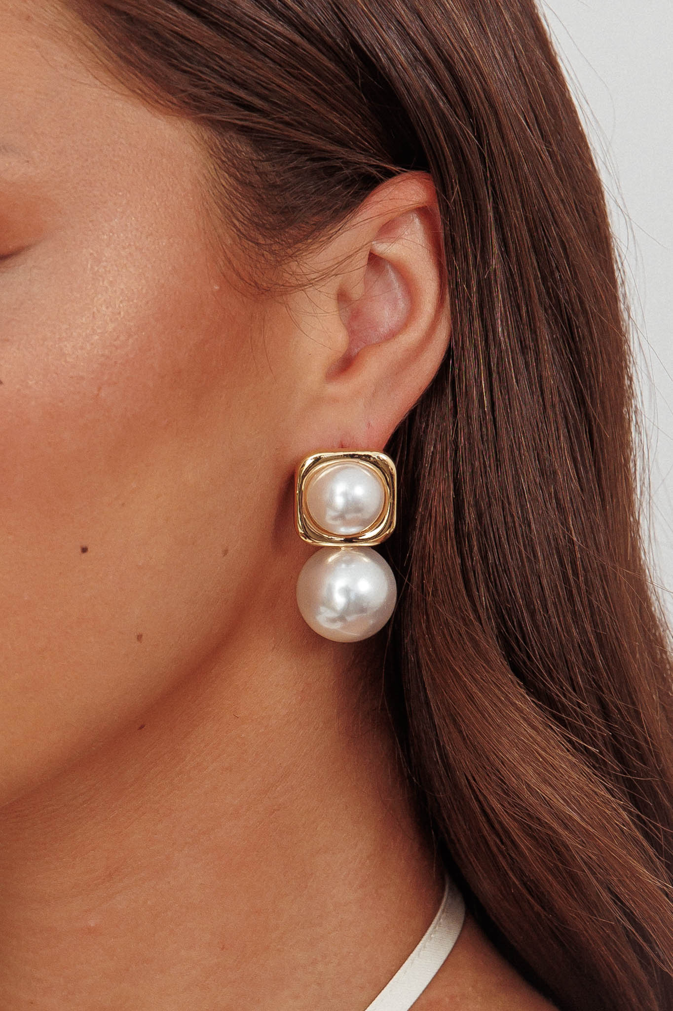 Clara Square Pearl Drop Earrings Gold Pearl by Selfie Leslie