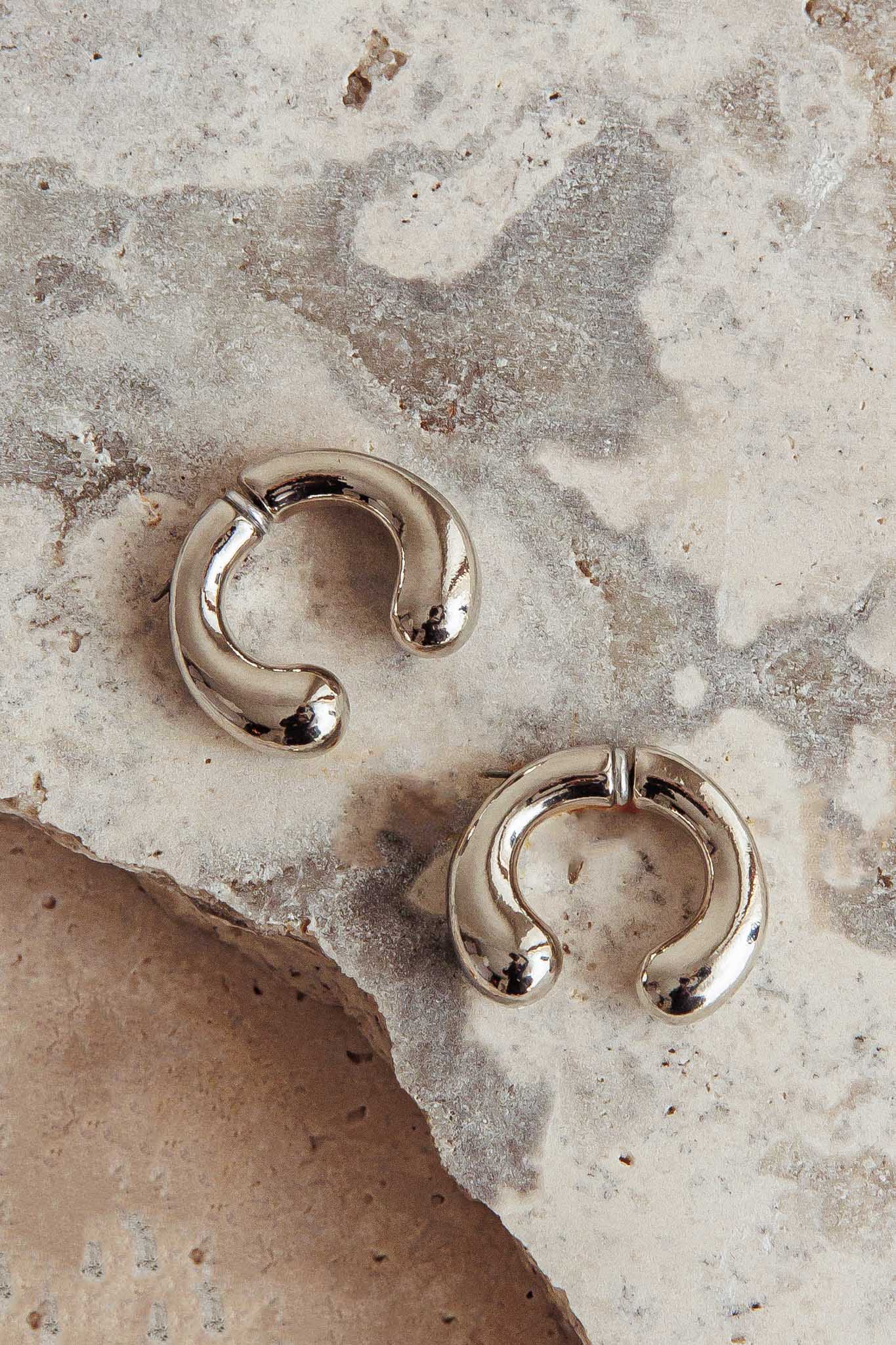 Chiara Half Hoop Stud Earrings Dark Silver by Selfie Leslie