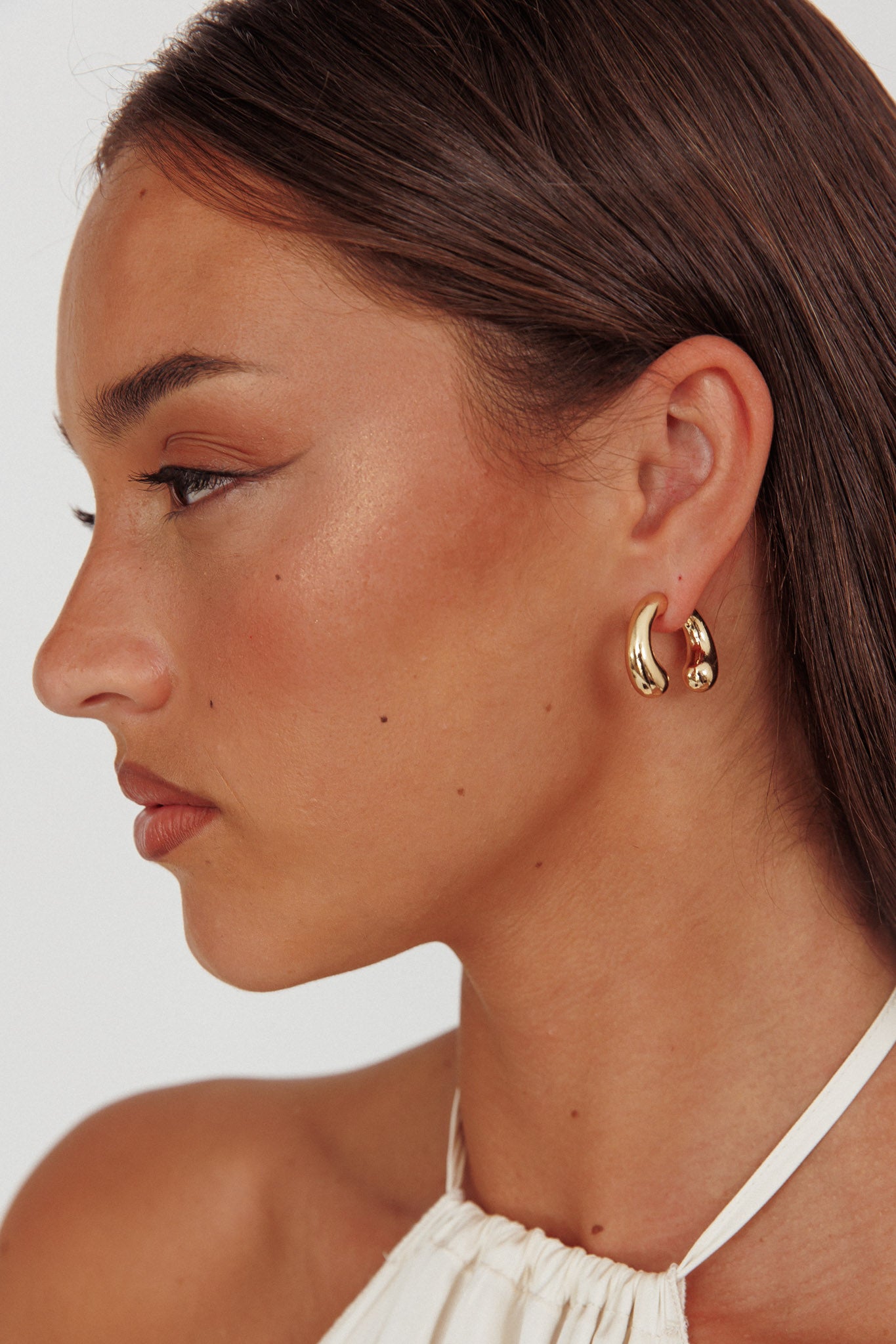 Chiara Half Hoop Stud Earrings Gold | Selfie Leslie