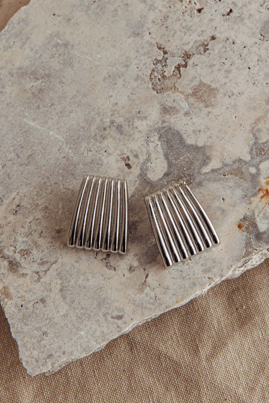 Parker Ridged Geometric Earrings Dark Silver by Selfie Leslie