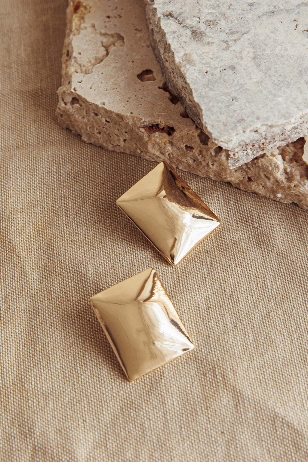 Hendrix Rectangle Cabochon Earrings Gold by Selfie Leslie