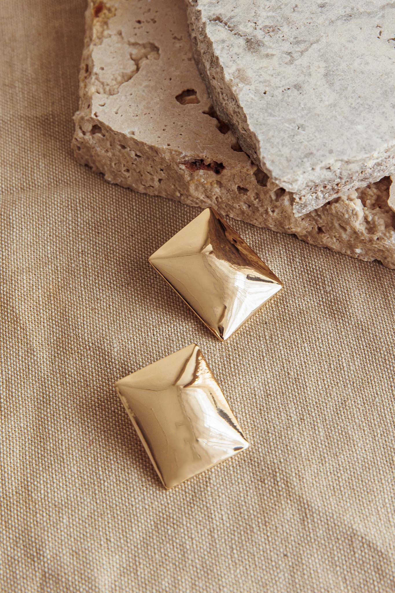 Hendrix Rectangle Cabochon Earrings Gold by Selfie Leslie