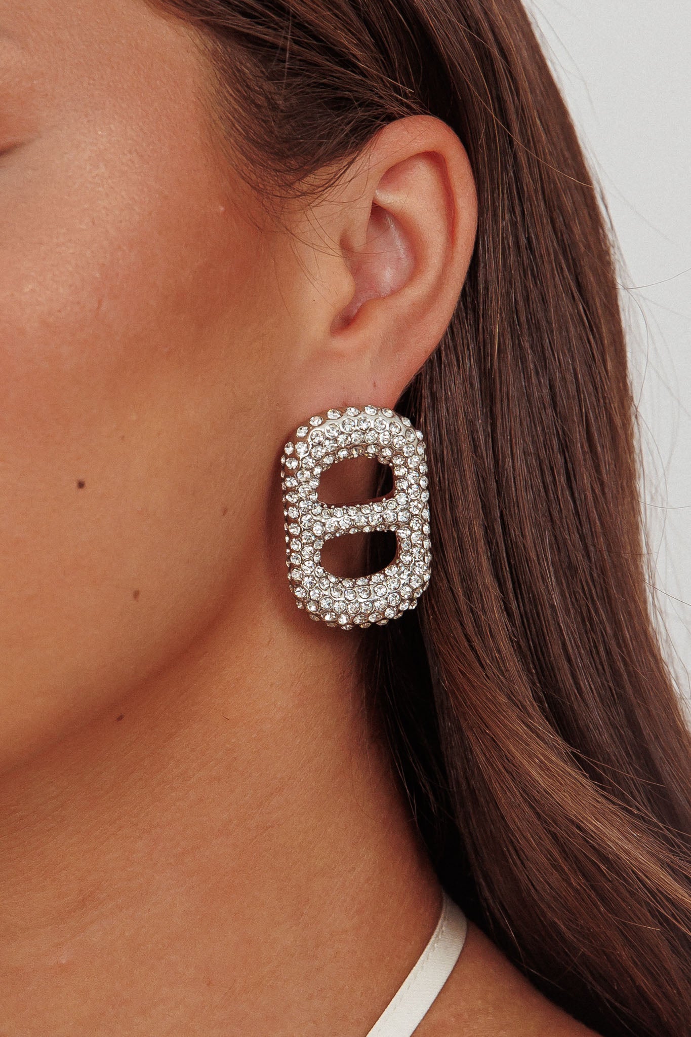 Glitz Pull Tab Earrings Silver Diamante by Selfie Leslie