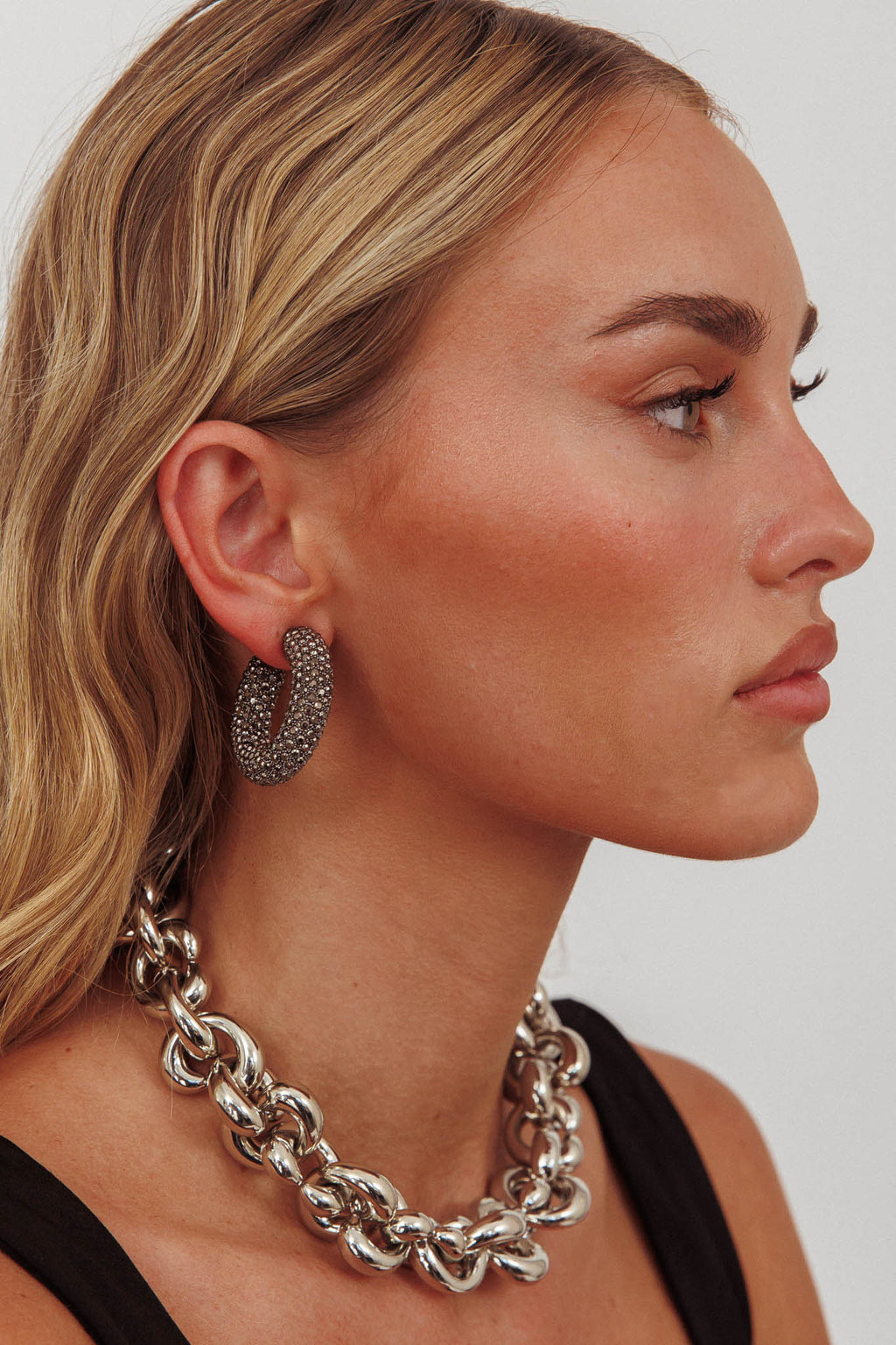 Gigi Semi Hoop Earrings Black Diamante by Selfie Leslie