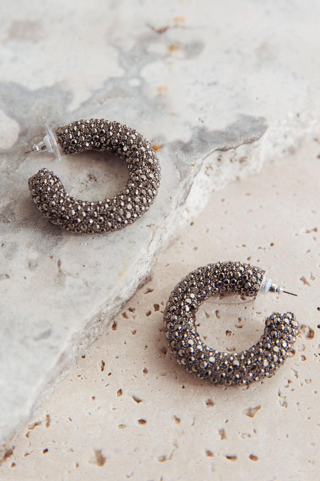 Gigi Semi Hoop Earrings Black Diamante by Selfie Leslie