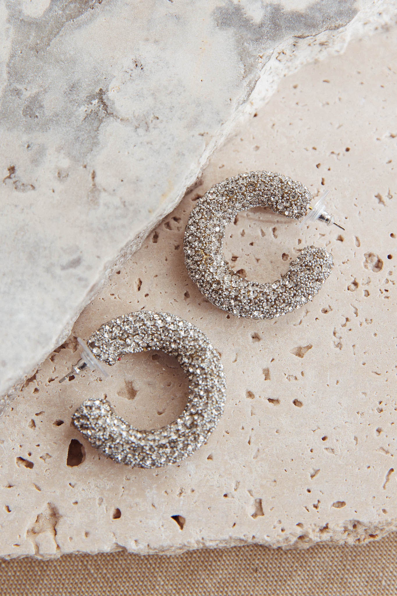 Gigi Semi Hoop Earrings Silver Diamante by Selfie Leslie
