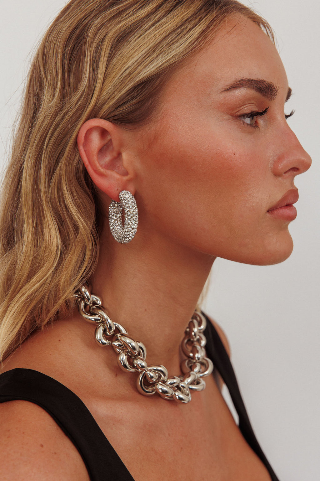 Gigi Semi Hoop Earrings Silver Diamante by Selfie Leslie
