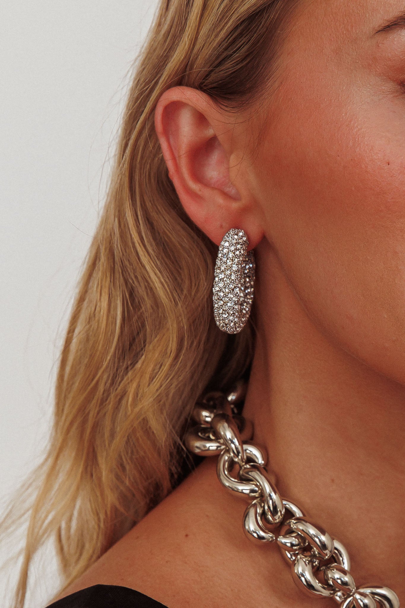 Gigi Semi Hoop Earrings Silver Diamante by Selfie Leslie