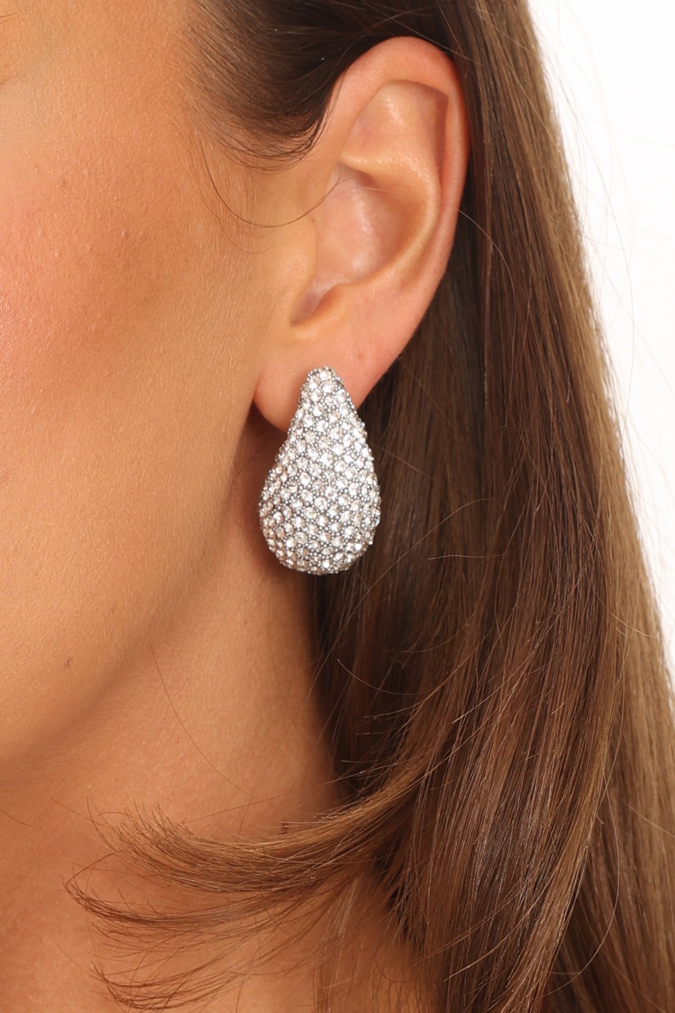 Nebula Pave Teardrop Earrings Silver Diamante by Selfie Leslie