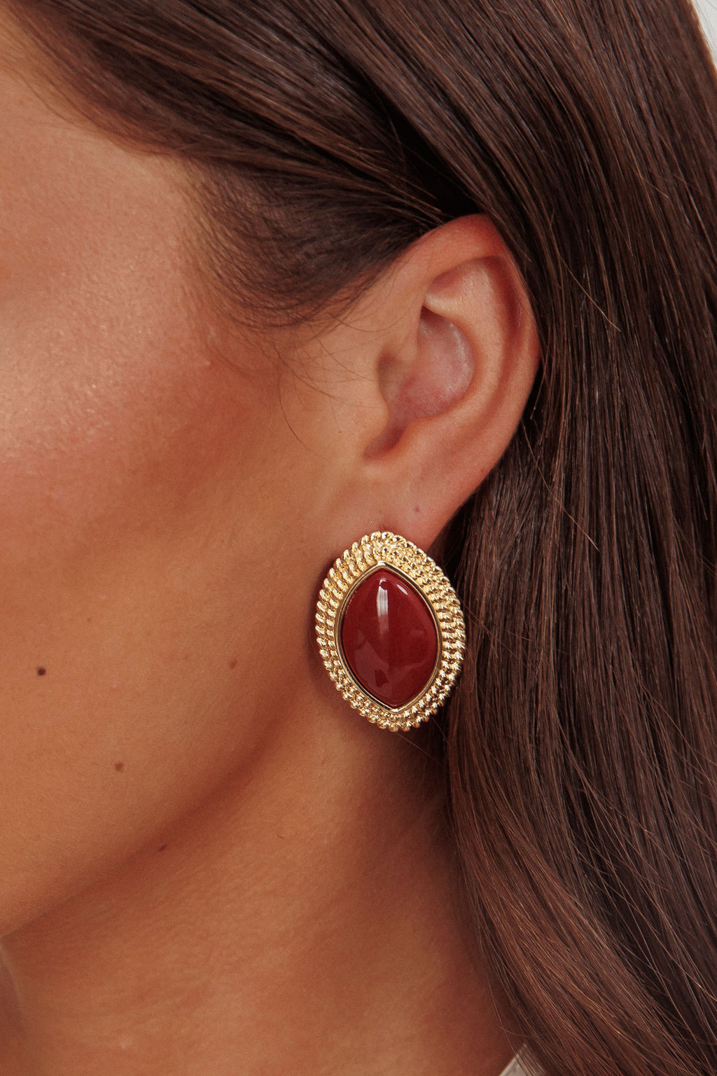 Coco Marquise Cabochon Earrings Gold Burgundy by Selfie Leslie