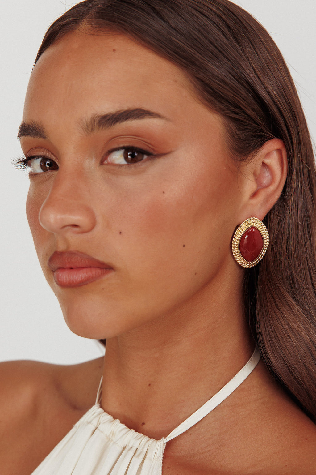 Coco Marquise Cabochon Earrings Gold Burgundy by Selfie Leslie