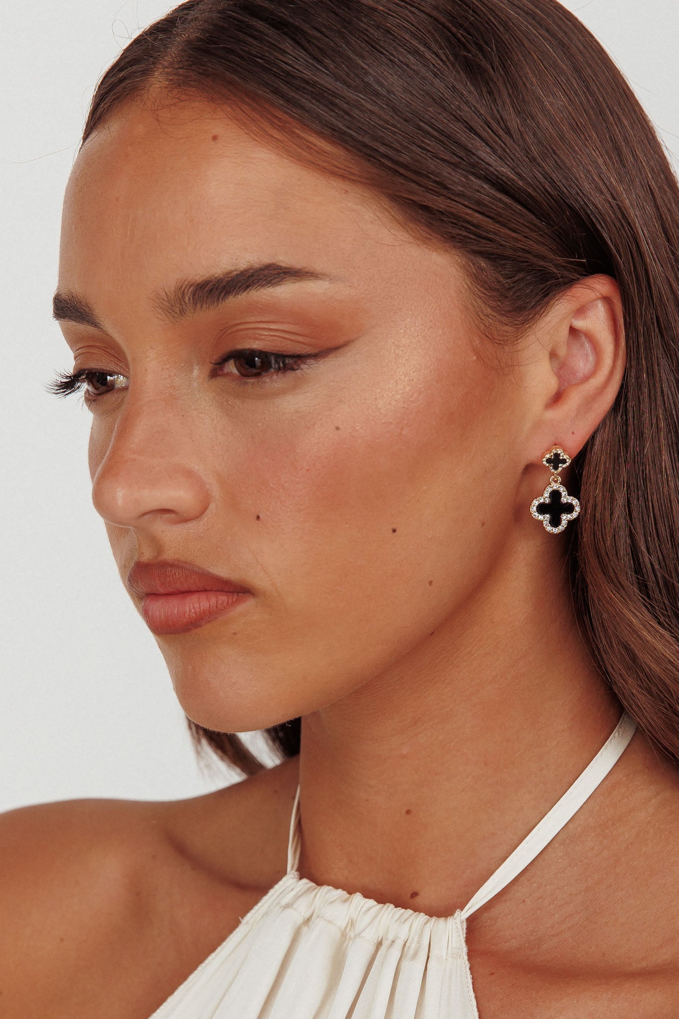 Talia Four-Leaf Clover Earrings Gold Black by Selfie Leslie