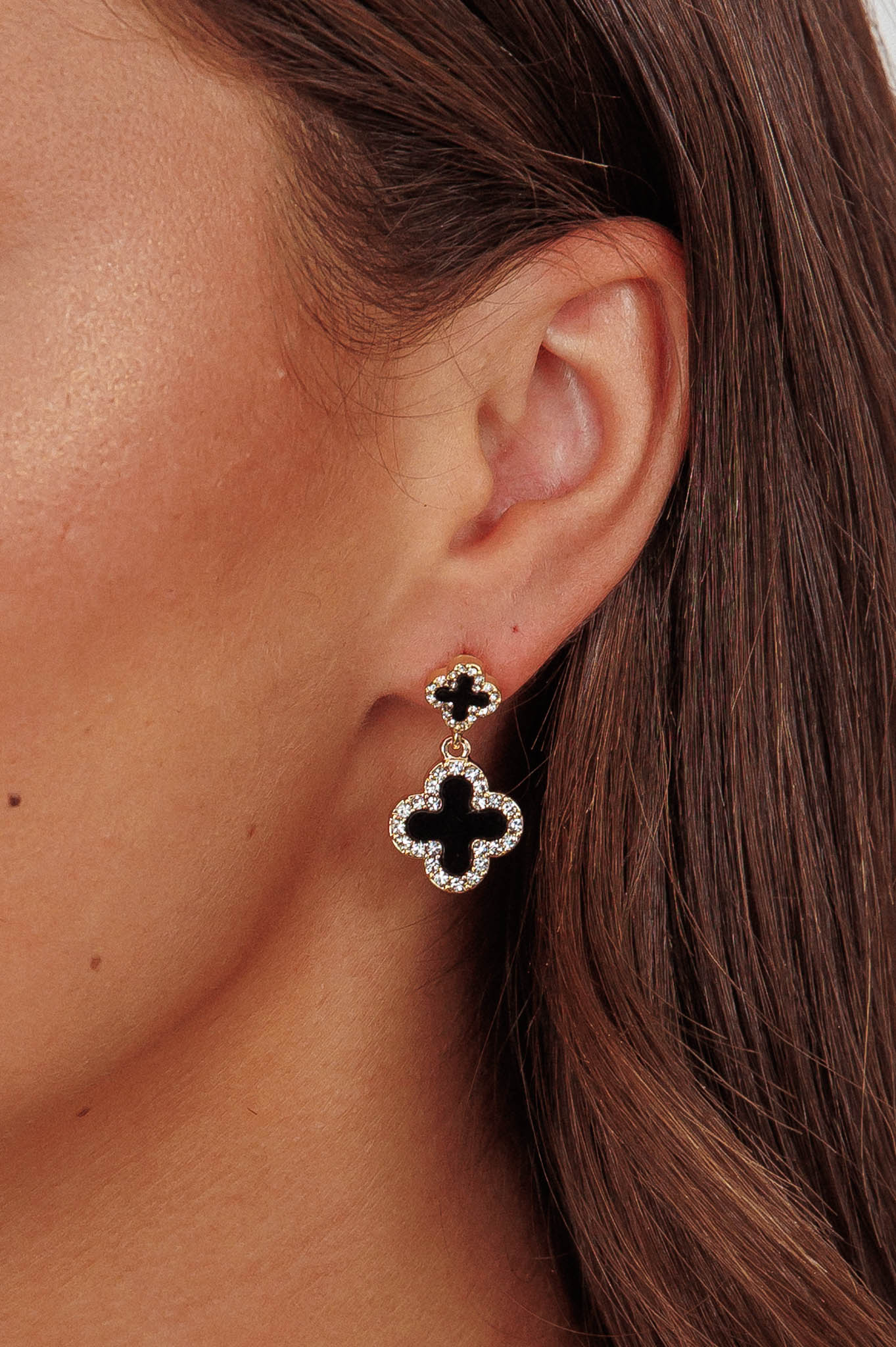 Talia Four-Leaf Clover Earrings Gold Black by Selfie Leslie