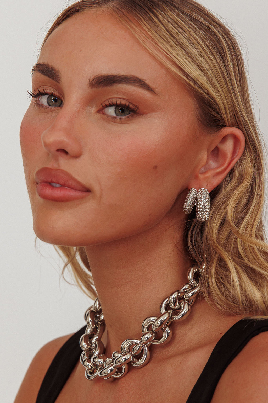 Anthea Double Hoop Studs Silver Diamante by Selfie Leslie