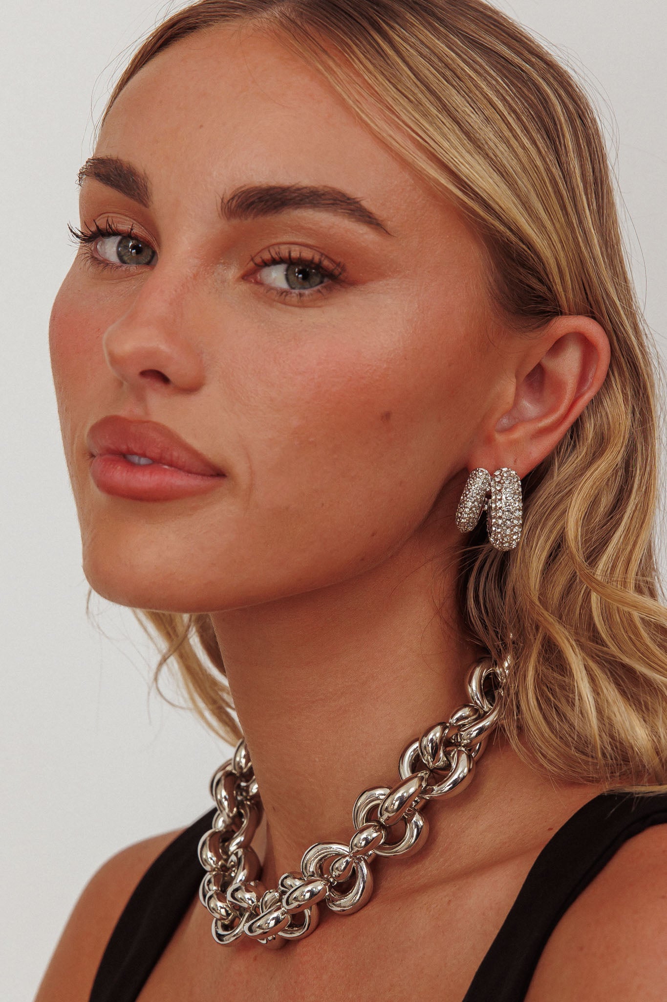 Anthea Double Hoop Studs Silver Diamante by Selfie Leslie