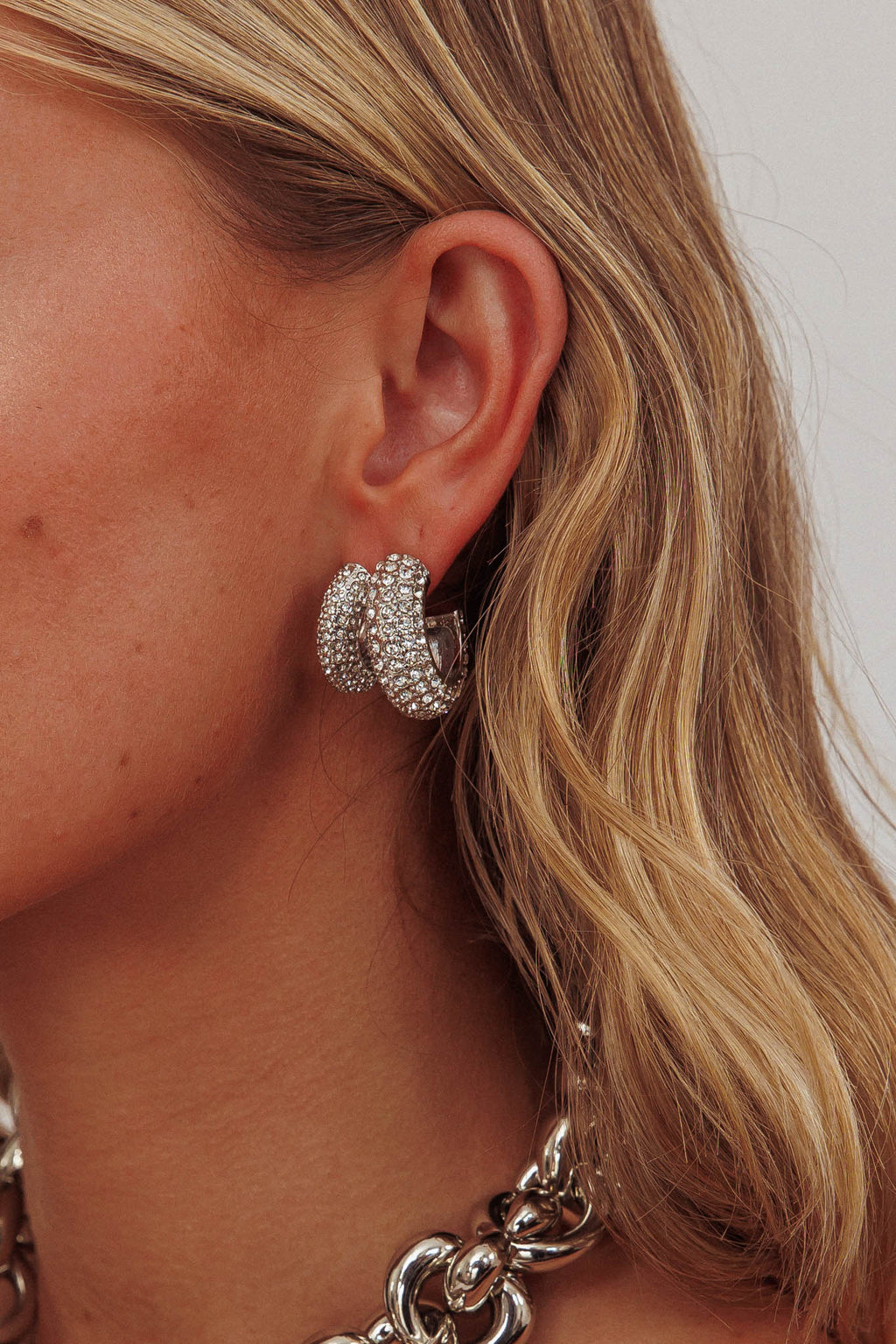 Anthea Double Hoop Studs Silver Diamante by Selfie Leslie