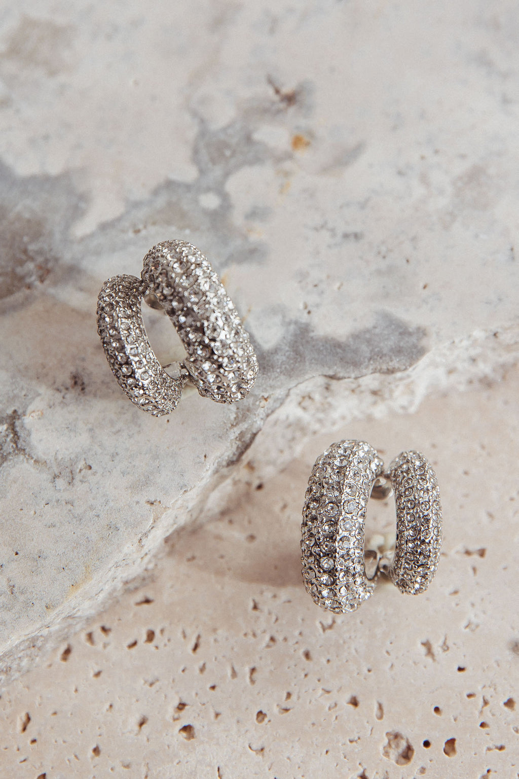 Anthea Double Hoop Studs Silver Diamante by Selfie Leslie