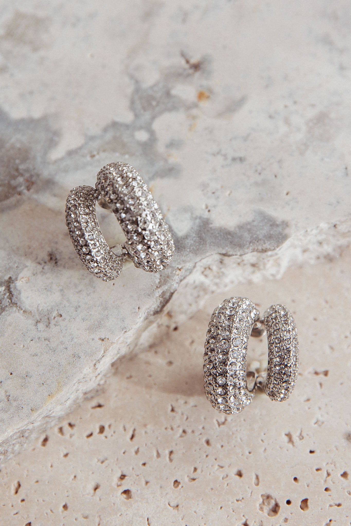 Anthea Double Hoop Studs Silver Diamante by Selfie Leslie