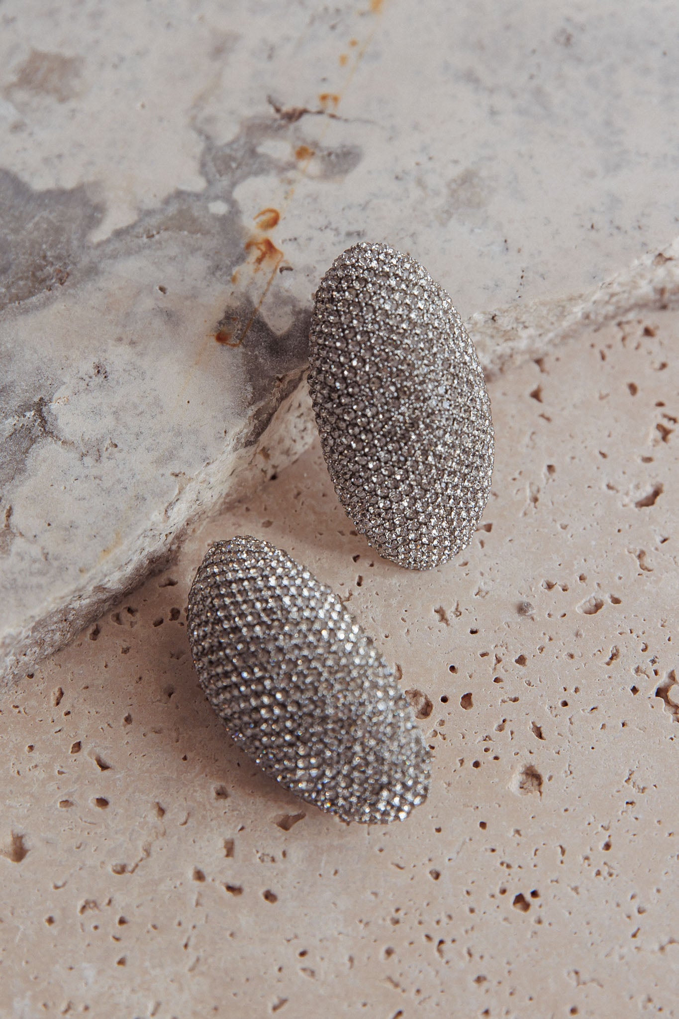 Candice Oval Cabochon Earrings Silver Diamante by Selfie Leslie
