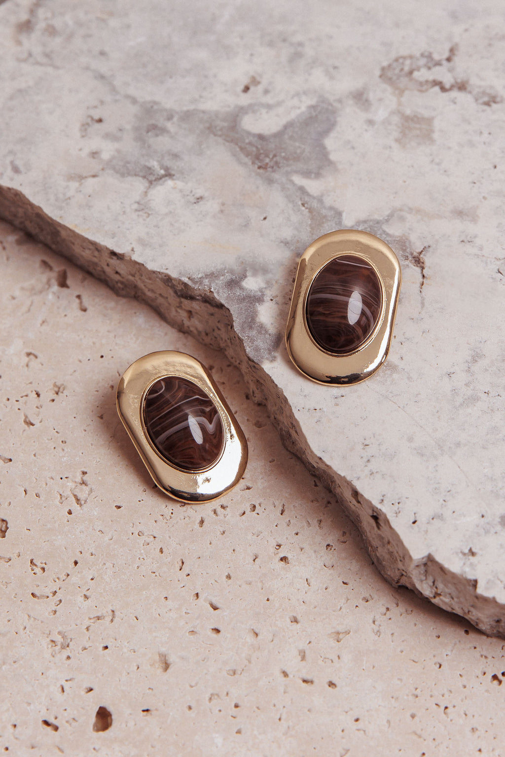 Tammy Squoval Cabochon Earrings Gold/Chocolate by Selfie Leslie