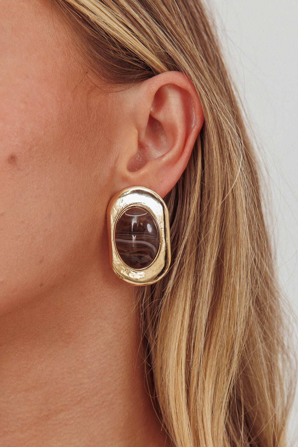 Tammy Squoval Cabochon Earrings Gold/Chocolate by Selfie Leslie