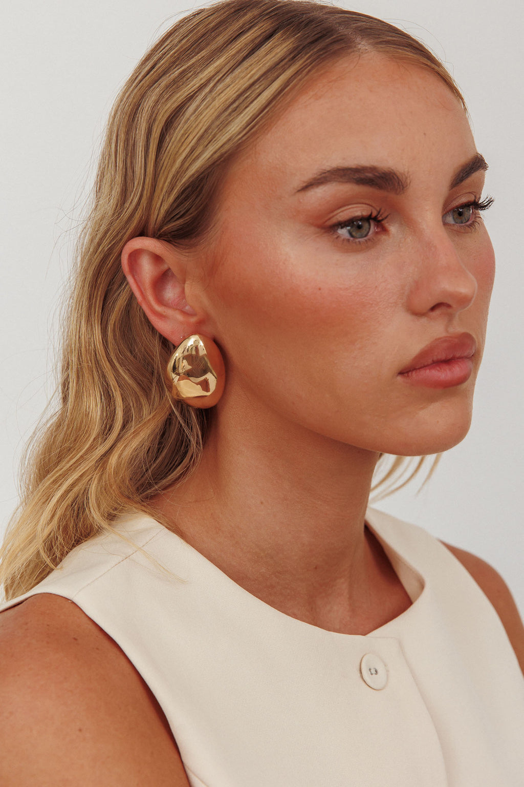 Sassie Irregular Pebble Earrings Gold by Selfie Leslie