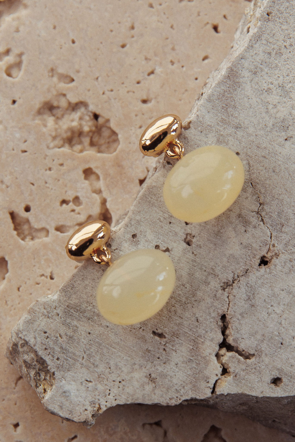 Love Song Oval Cabochon Earrings Gold/Ivory Tort by Selfie Leslie