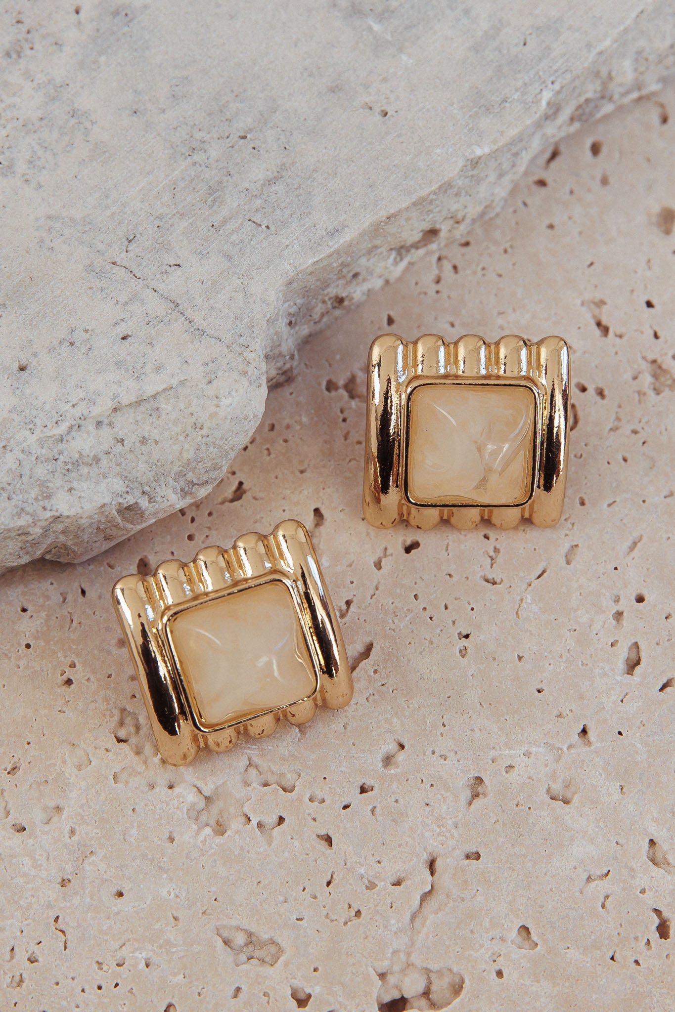 Silvia Geometric Earrings Gold/Ivory Tort by Selfie Leslie