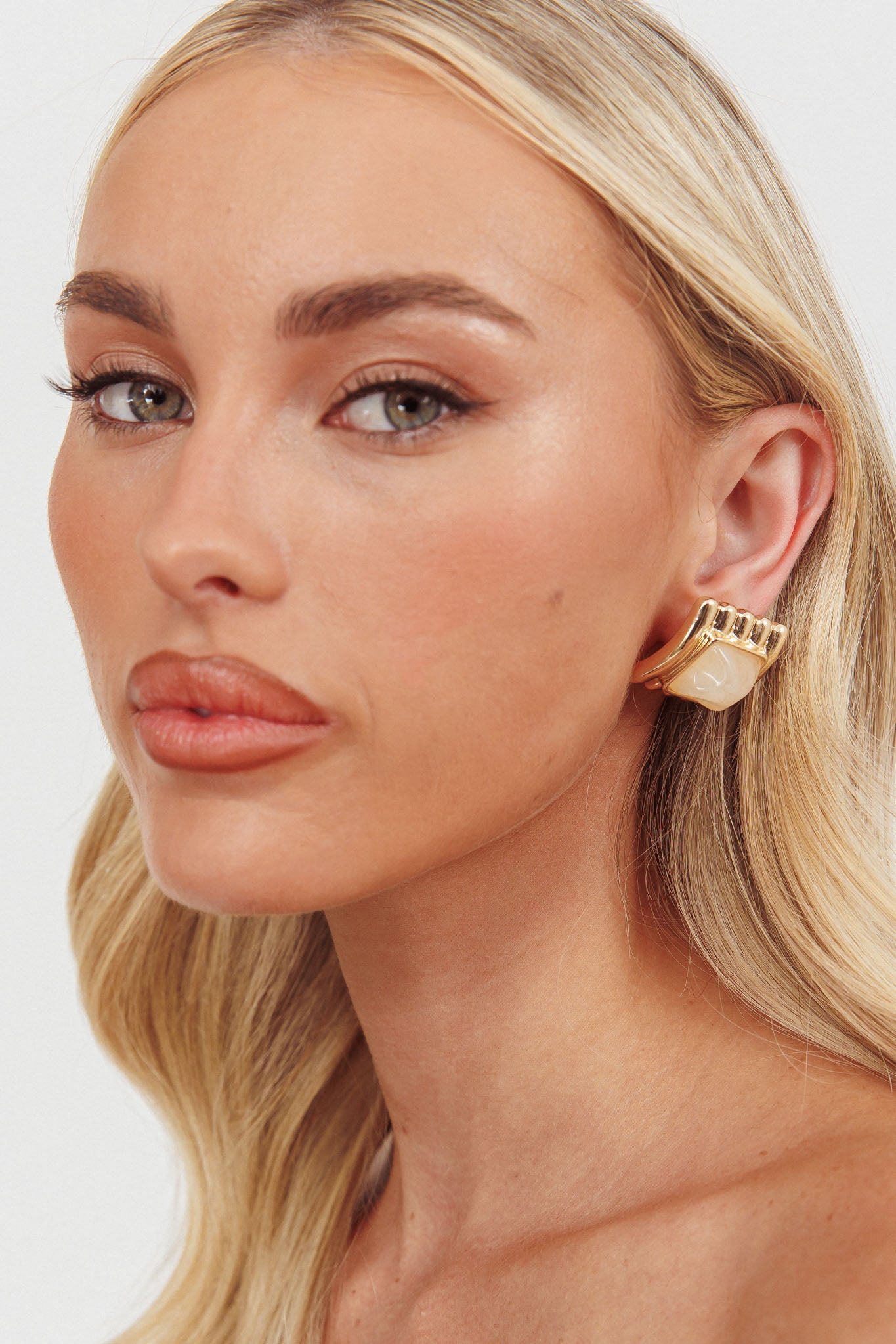 Silvia Geometric Earrings Gold/Ivory Tort by Selfie Leslie
