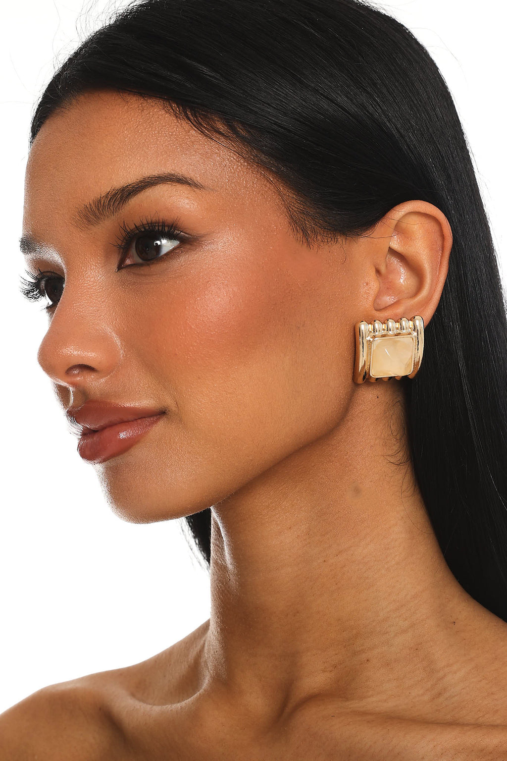 Silvia Geometric Earrings Gold/Ivory Tort by Selfie Leslie