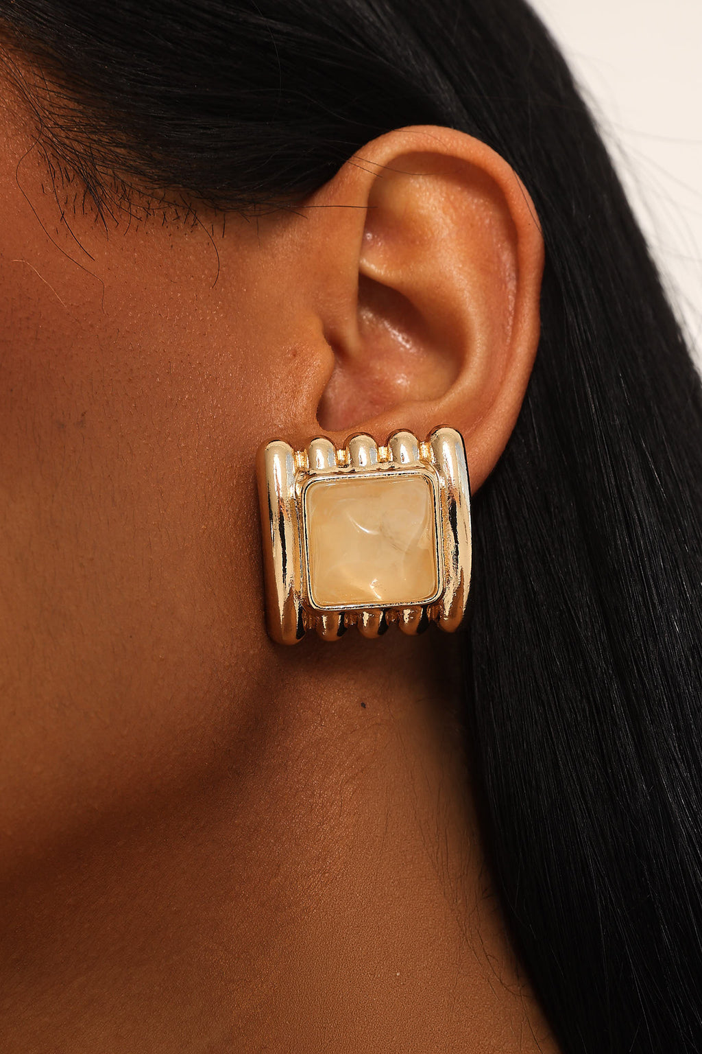 Silvia Geometric Earrings Gold/Ivory Tort by Selfie Leslie