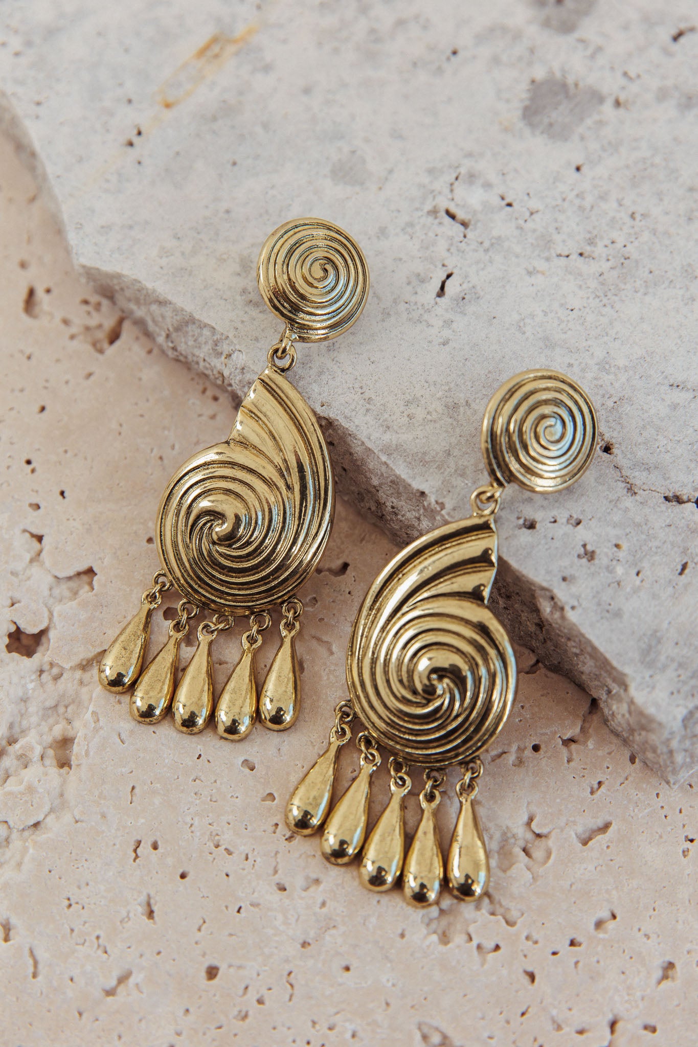 Barbados Spiral Shell Earrings Brushed Gold by Selfie Leslie