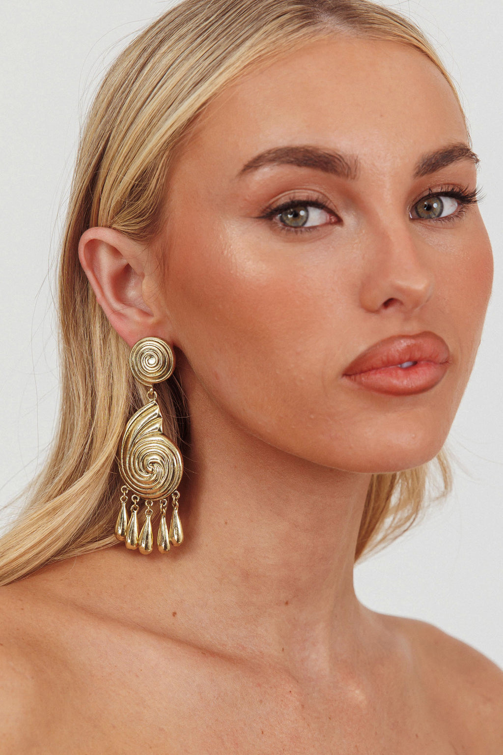 Barbados Spiral Shell Earrings Brushed Gold by Selfie Leslie