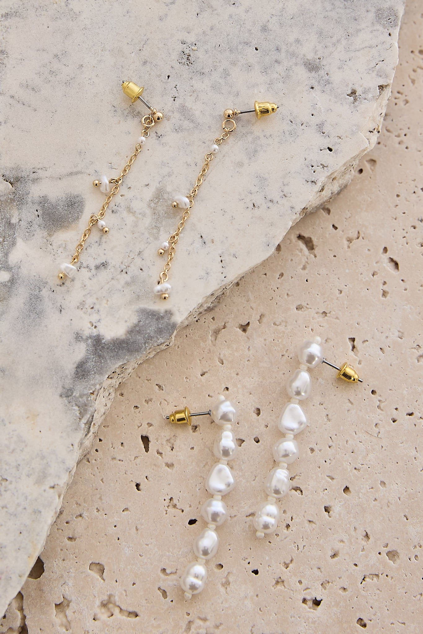 Marais Asymmetric Chain & Pearl Earrings Gold/Pearl by Selfie Leslie