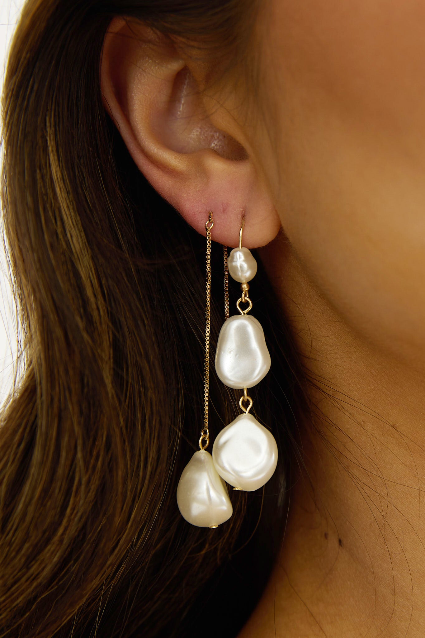 Ninette Faux Pearl Droplet Earrings Gold/Pearl by Selfie Leslie